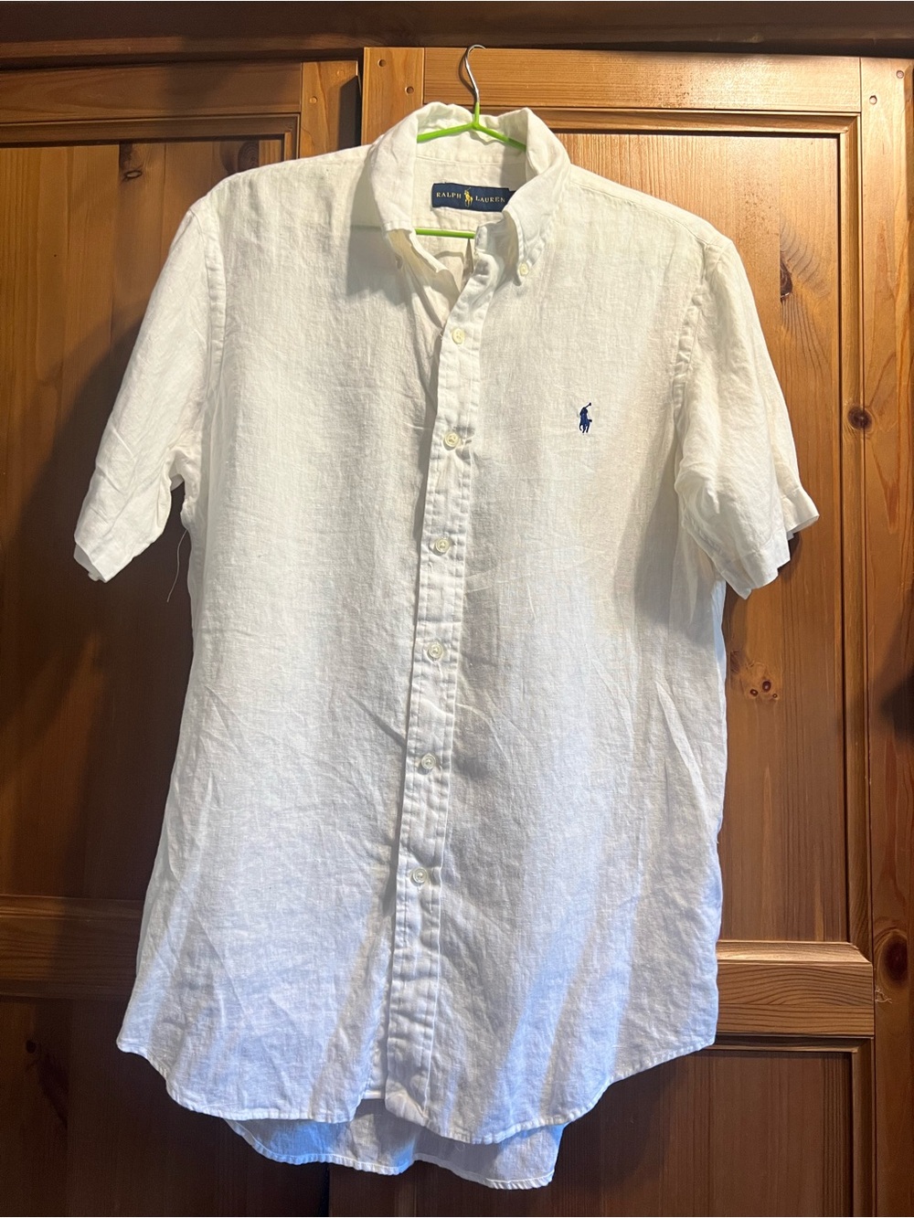Vintage Ralph Lauren White Short-Sleeve Linen Button-Down Shirt